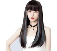 Cheveux Artificiels, Perruque synthétique longue et lisse avec frange pour filles, perruque en Fiber résistante et soyeuse, pour usage quotidien, teinture naturelle, couleur grise