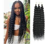 Cheveux au crochet Vague de Mer - ESTAMPILLE - 22 pouces - 3 paquets - Vague profonde - Noir (1B) - Synthétique
