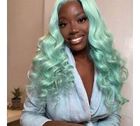 Cheveux bleu pastel dentelle avant perruque for femme longue ondulée bleu glace couleur claire partie libre perruque synthétique réaliste délié doux perruque résistant à la chaleur fibre cosplay fête