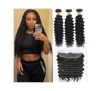 Cheveux Bundles Deep Wave Faisceaux avec Frontale pour les Femmes Noires Double Chaîne Naturel Brésilien Vierge Cheveux Wwave 3 Set Partie Gratuite 13×4 Dentelle (18 20 22 Closure 16)