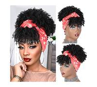 Cheveux Chignons 1 paquet de boucles synthétiques avec frange cordon de rallonge de queue de cheval à cordon court for les femmes perruque de chignon synthétique Afro High Puff Chignon Postiche Cheveu