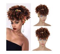 Cheveux Chignons 1 paquet de boucles synthétiques avec frange cordon de rallonge de queue de cheval à cordon court for les femmes perruque de chignon synthétique Afro High Puff Chignon Postiche Cheveu