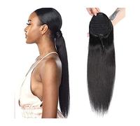 Cheveux Chignons 8-30 pouces avec cordon queue de cheval brésilienne vraies extensions de cheveux queue de cheval droite perruque tranches de cheveux for les femmes noires Chignon Postiche Cheveux (C