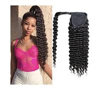 Cheveux Chignons Perruque queue de cheval ondulée profonde Chignon 8-24 pouces Enrouler autour des extensions de queue de cheval Noir Brésilien Vrais cheveux for les femmes noires Chignon Postiche Che
