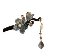 Cheveux chinois,Baguettes à cheveux vintage, épingle à cheveux chinoise vintage en bois bleu rouge, accessoire Hanfu en forme de fleur et de pompon
