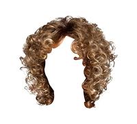 Cheveux courts bouclés pour femme mélangés avec un bandeau doré - Perruque blonde pour femme - Soie haute température - Noir et marron - Taille unique