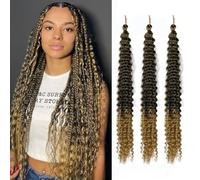 Cheveux en Crochet Synthétiques Ocean Wave 28 Pouces Extension de Cheveux pour Tresses Bouclées Tresses de Cheveux Boho de Couleur Ombre pour Femmes 3 Paquets