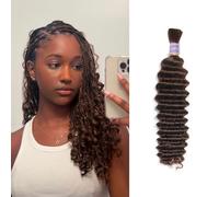 Cheveux Humains 16 Pouces pour Tresses - Extensions en Vrac Deep Wave Boho Sans Trame - Micro Tresse 100 Grammes
