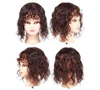 Cheveux humains avec clips - 30,5 cm - Couronne moyenne bou Coiffe avec frange bou Pour femme - Marron foncé