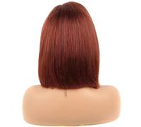 Cheveux humains Bob brun rougeâtre, perruques avant en dentelle 13x4, perruque droite courte pré-épilée de densité 180 for un usage quotidien Effet naturel et Volumineux(16 inch)