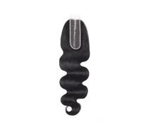 Cheveux humains brésiliens ondulés Remy avec raie au milieu, fermeture en dentelle suisse transparente de 5 x 15 cm, couleur noire naturelle Postiche Cheveux Femme(14inch)