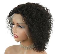 Cheveux humains courts bouclés, perruques frontales en dentelle ondulée 13X4 for femmes noires, cheveux coupés Pixie légers et respirants en couches de 8 pouces Effet naturel et Volumineux