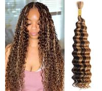 Cheveux humains en vrac de vague profonde, point culminant 4/27 couleur cheveux bouclés brésiliens vierges non traités sans trame pour les extensions de cheveux micro tresses(#4/27,24inch/60cm)