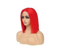 Cheveux humains Perruques courtes en cheveux humains rose clair, coupe au carré, 13x4, dentelle transparente, pré-épilées(Red,12inches)