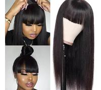 Cheveux humains Straight Wigs avec frange 150% densité Wig avec frange Brazilian Virgin Hair None Lace Front Glueless Full Machine Made Wig Naturel 12 pouces