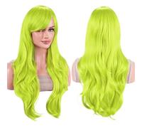 Cheveux longs de 28 pouces, perruques ondulées avec frange for perruque de costume de cosplay(Bright Green)