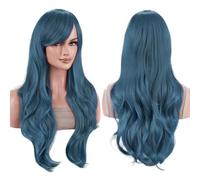 Cheveux longs de 28 pouces, perruques ondulées avec frange for perruque de costume de cosplay Effet naturel et Volumineux(Midnight Blue)
