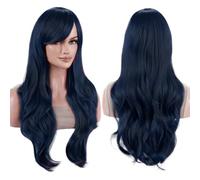 Cheveux longs de 28 pouces, perruques ondulées avec frange for perruque de costume de cosplay Effet naturel et Volumineux(Dark Blue)