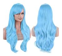 Cheveux longs de 28 pouces, perruques ondulées avec frange for perruque de costume de cosplay Effet naturel et Volumineux(Azure Blue)