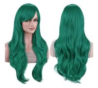 Cheveux longs de 28 pouces, perruques ondulées avec frange for perruque de costume de cosplay(Medium Green)