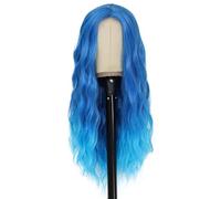 Cheveux longs ondulés bleus for femmes, perruque ombrée avec partie centrale, perruques synthétiques bou s naturelles de 26 pouces for un usage quotidien Effet naturel et Volumineux