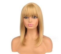 Cheveux Naturel Perruque synthétique blonde avec frange sur l'épaule, perruque courte d'apparence naturelle de 35cm/14 pouces pour femmes Synthetique