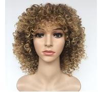 Cheveux Naturel Perruques bouclées avec frange brun blond perruque mixte longueur d'épaule perruques bouclées pour les femmes noires fibre synthétique crépus bouclés Synthetique
