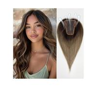 Cheveux Naturels Humains Postiches en cheveux humains bruns ombrés sans frange, postiche en cheveux humains naturels noués à la main, base en dentelle de soie de 3,5" × 4", postiches raides à clipser