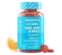 Cheveux Peau Ongles Gummies - Biotine, Zinc, Sélénium, Cuivre, Vitamines A C E B6 - Complément Alimentaire Beauté - Saveur Orange - 60 Gummies Vegan, Sans Gluten - Novomins