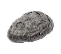 Cheveux Postiche en cheveux humains naturels avec cheveux gris for homme, prothèse capillaire en dentelle suisse, perruque indienne en PU for homme Perruques quotidiennes(1B65#)