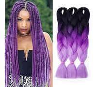 Cheveux Pour Tresse Synthetique Africaine Coloré - Rajout Tressage Extension Cheveux Tressé Twist Crochet Braids 60cm 3 Trames - [Noir & Violet Foncé & Violet Clair]