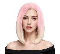 Cheveux Raides Bob Dégradé Rose, Perruque Synthétique Courte Pour Femme Pour Costume De Cosplay Fête Quotidienne