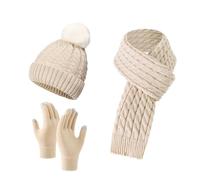 Cheveux Soie Hat Set for Teen Girls Women&Men Autumn Winter Warm Wool Hat Scarf Gloves Three Pieces Oriental Violet (Beige, One Size)