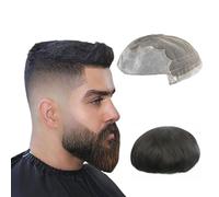 Cheveux Système de remplacement de cheveux toupet for hommes, prothèse de cheveux humains, unités capillaires Mono combinées avec des morceaux de cheveux en PU derrière Perruques quotidiennes(6x9)