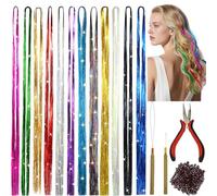 Cheveux Tinsel Strands with Tools 47 pouces 12 couleurs 2400 mèches Sparkling Shiny Hair Flairs Extensions Kit de mèches de cheveux de fée en soie (47 pouces, 12 couleurs)
