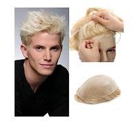 Cheveux Toupet for hommes à base de peau fine 0,03-0,04 mm Boucle en V Unités de système de toupet en PU Densité 90% # 613 Systèmes de cheveux humains Prothèse de cheveux masculins durables Perruques