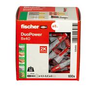Cheville bi-matière DuoPower 8 x 40 sans vis, boîte de 100 chevilles - FISCHER - 535455
