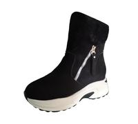 Cheville d'hiver tendance en daim chaud avec bottes de randonnée en caoutchouc léger à semelle à crampons pour le bureau, la promenade du chien, la pluie courte, 2026, Noir , 37 EU