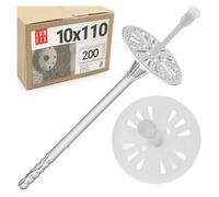 Cheville Isolation 10x110 mm, 200 pcs - Isolation Thermique façade, Fixation Panneau EPS WDVS, Cheville à Frapper Plastique avec rondelle, Fixation polystyrène Longue Isolant ITE ETA