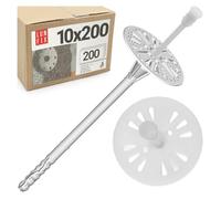 Cheville Isolation 10x200 mm, 200 pcs - Isolation Thermique façade, Fixation Panneau EPS WDVS, Cheville à Frapper Plastique avec rondelle, Fixation polystyrène Longue Isolant ITE ETA