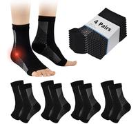 Chevillere Entorse 4 Paires D'attelles De Cheville De Compression Sportive Attelle Cheville Chevillere De Maintien Sport Chaussettes Anti-Douleur Fasciite Plantaire (Noir, XL)