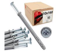 Chevilles à Frapper 10.0x160mm, 50 pièces - Chevilles béton et placo avec vis pré-montées - Cheville Murale Rapide - Goujon à Expansion, Fixation Mur, vis placo, ancrage à clouer