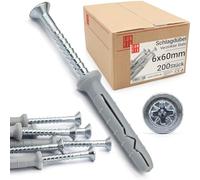 Chevilles à Frapper 6.0x60mm, 200 pièces - Chevilles béton et placo avec vis pré-montées - Cheville Murale Rapide - Goujon à Expansion, Fixation Mur, vis placo, ancrage à clouer