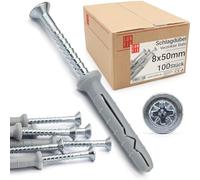 Chevilles à Frapper 8.0x50mm, 100 pièces - Chevilles béton et placo avec vis pré-montées - Cheville Murale Rapide - Goujon à Expansion, Fixation Mur, vis placo, ancrage à clouer