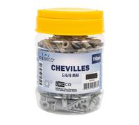 Chevilles - BOXBRICO - Lot de 150 - 5/6/8 mm - Fixation Béton, Brique & Placo - Boîte de Rangement