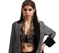 Chevnzev Écharpe à paillettes pour femme - Longue ceinture fine - Cravate - Accessoires photo - Long foulard fin à paillettes, Noir , taille unique