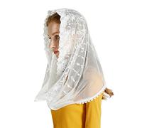 Chevnzev Mantilla Voile de Messe Catholique Chapelle Latine Broderie Dentelle Voiles de Messe Catholique, blanc, Taille unique