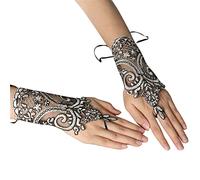 Chevnzev Mitaines gothiques en dentelle réglables Steampunk Bracelet antidérapant élégant fiançailles mariée long pour mariage court, Noir doré., taille unique