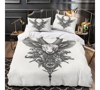 Chèvre ailée Housse de Couette Microfibre Hypoallergique Ultra Douce Respirante Tatouages de fantasy sombre Parure de Lit 3D Effet Fermeture Éclair Confortable for Filles Ado Single（135x200cm）