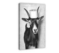 Chèvre avec une tête de rouleau de papier toilette, art mural amusant pour salle de bain, décoration de buanderie, chèvre mignonne, impression d'humour animal, Ai Art-1